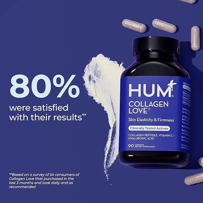 HUM Collagen Love Skin Supplement - Collagen Peptides w/Hyaluronic Acid & Vitamin C, Supports Firm Skin & Helps Minimize Signs of Aging - Supplements for Women and Men (90-Count)-FemmiqueWomen