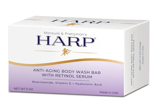 HARP Anti-Aging Body Wash Bar With Retinol + Niacinamide, Vitamin E, Hyaluronic Acid. 100% Syndet Base. Soap/Lye/Dyes and preservative-free. Non-comedogenic. FRAGRANCE FREE. 5oz-FemmiqueWomen