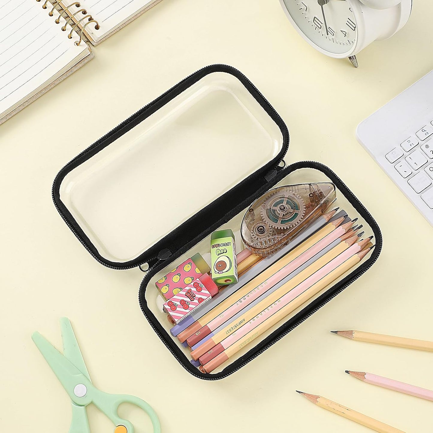 Sanwuta 6 Pcs Clear Hard Zipper Case Pencil Pouches Hard Plastic Zipper Pouches Makeup Bag Transparent Cases for Snacks Plastic Storage Organizer Box for Travel(Black,7.48 x 3.94 x 2 Inch)-FemmiqueWomen