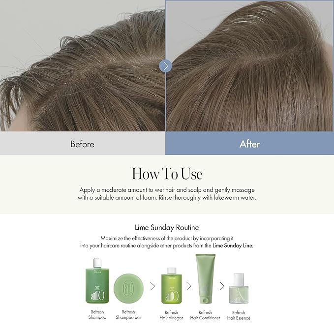 Lime Sunday Refresh Shampoo with Vitamin C, Korean Jeju Tangerine, Mint & Almond Powder for Oily Scalp Care – Exfoliating, Deep Cleansing, Lime Citrus Scent, Silicone & Paraben-Free (15.22 fl.oz)-FemmiqueWomen