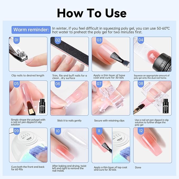 JEWHITENY 28 Colors Poly Nail Gel Set - 15ml Nude Pink Brown Black Grey Blue Yellow Tones for French Manicure DIY Nail Art Salon & Home Use Holiday Gift-FemmiqueWomen