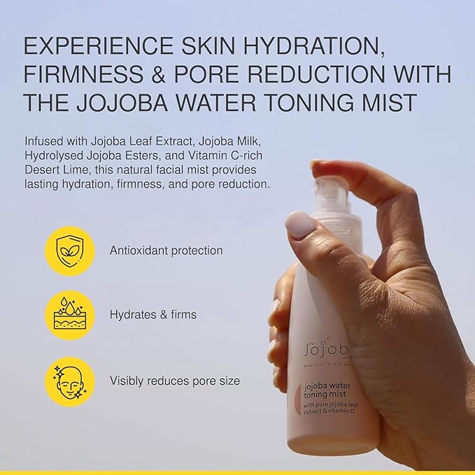 The Jojoba Company Water Toning Mist With Pure Jojoba Leaf Extract & Vitamin C - Hydrating, Toning & Firming - Antioxidant Protection - Reduces Pore Size - For Thirsty, Dehydrated & Dry Skin - 50ml-FemmiqueWomen