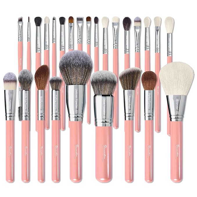 Bueart Design Makeup Brushes Set 26pcs Real Natural Goat Hair Professional labeled Foundation Face Blending Blush Concealers Eyeshadow Brush Set(26Pcs Pearl Pink)-FemmiqueWomen