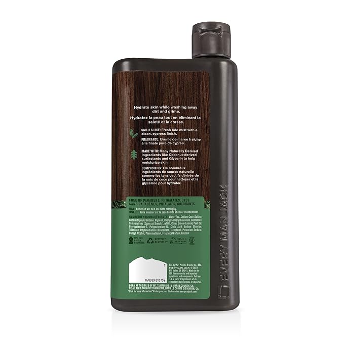 Every Man Jack Nourishing Pacific Cypress Mens Body Wash for All Skin Types - Naturally Derived Ingredients - Cleanse and Hydrate Skin with Coconut and Glycerin - 24oz 2 Bottles-FemmiqueWomen