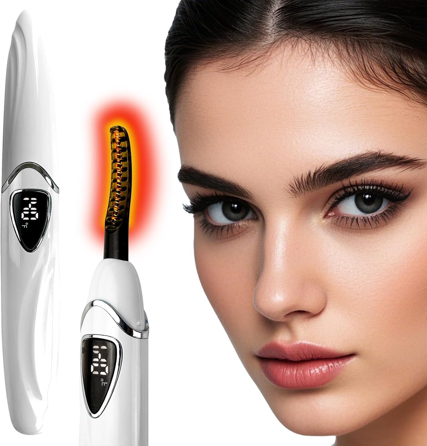S600 Heated Eyelash Curler - Lash Curler Heated with Accurate Temperature Control, Intelligent Auto Power Off for Natural Makeup & Long-Lasting Curls | Heated Lash Curler (White+Silver)-FemmiqueWomen
