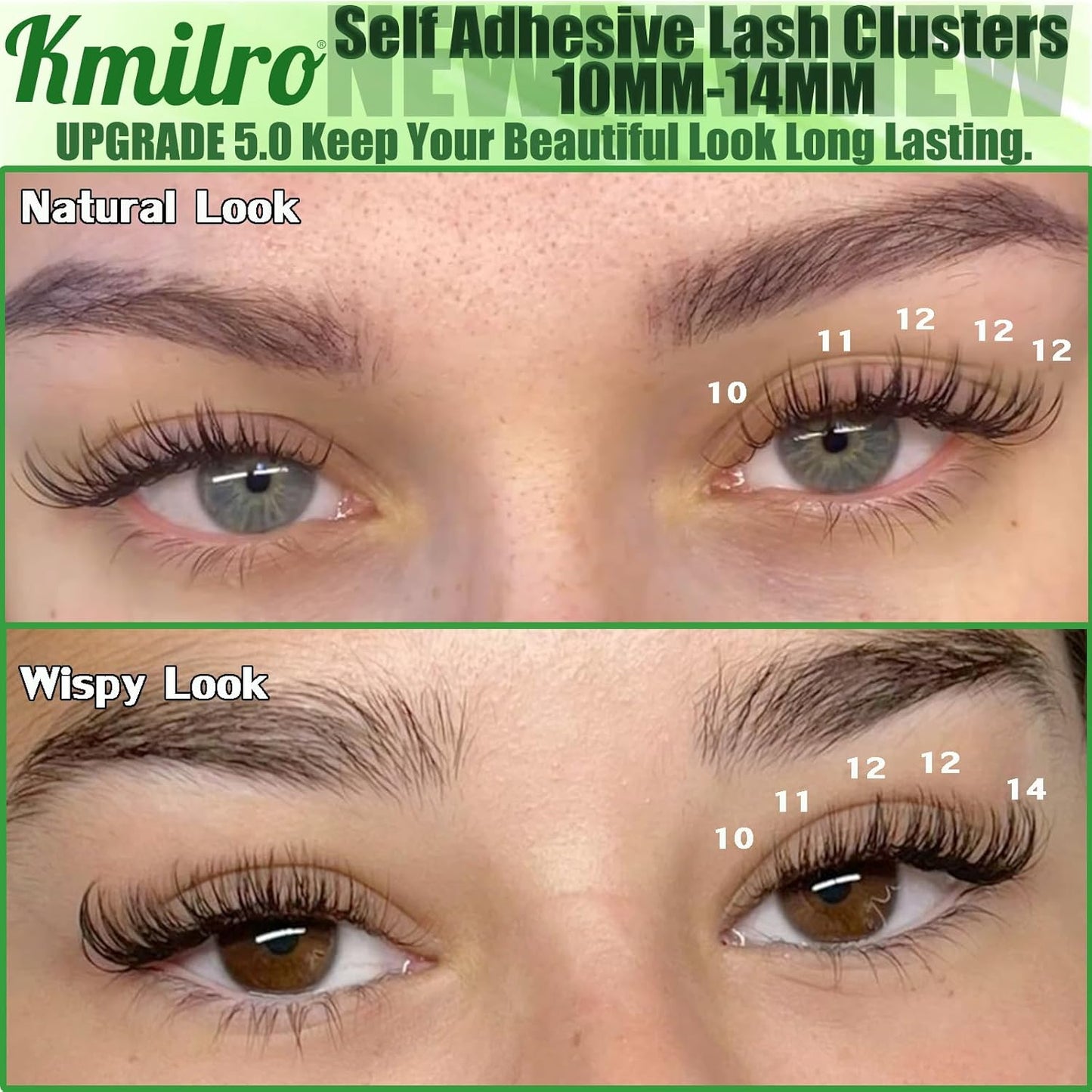 Self Adhesive Eyelashes 10-14mm Natural Self Adhesive Lash Clusters Wispy Press on Lashes No Glue Needed 120Pcs Pre Glued Lashes Clusters Reusable DIY Eyelash Extensions Kit with Tweezers, by Kmilro-FemmiqueWomen