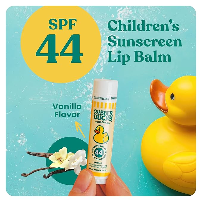 Rubber Ducky Lip Sunscreen SPF 44, Kids Vegan Lip Balm with Vitamin E, UV Protection, Water Resistant, Untinted, Vanilla Flavor, Broad Spectrum-FemmiqueWomen