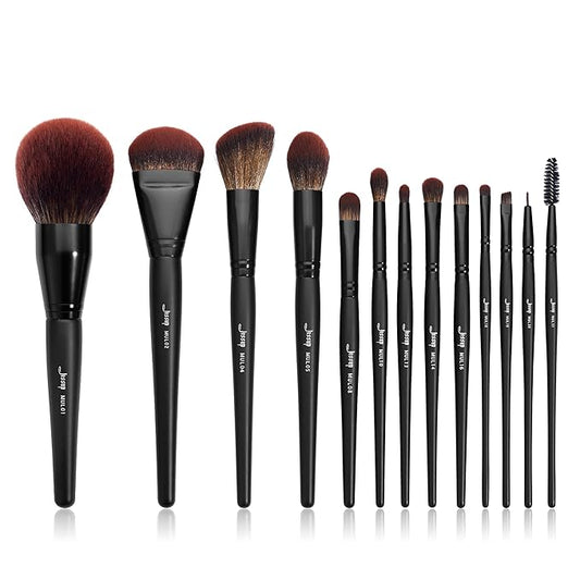 Jessup Full Makeup Brushes Set 13pcs, Professional Vegan Foundation Powder Contour Blush Highlight Eyeshadow Blending Concealer Spoolie EyeLiner Brush, Phantom Black T300-FemmiqueWomen