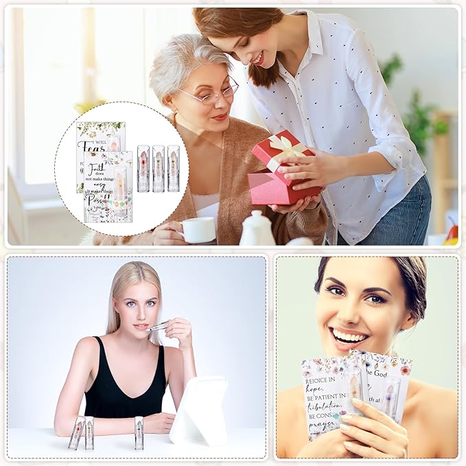 12 Sets Christian Lip Balms with Inspirational Bible Verse Card Bulk Gifts for Women Flower Sign Taste Lip Balm with Tag for Employee Coworker Teacher Family Church Wedding Favor-FemmiqueWomen