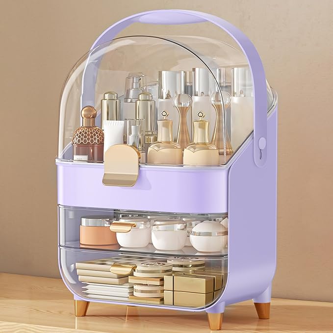 Makeup Organizer, Skincare Holder Bathroom Counter Organizer, Storage Box Cosmetic Display Cases, Teen Girl Gifts Trendy Stuff Make up Organizers for Vanity, Dresser, Countertop (purple)-FemmiqueWomen