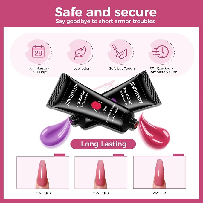 JEWHITENY 28 Colors Poly Nail Gel Kit with Base Top Coat Purple Blue Yellow Nude Pink Glitter Shades Quick-Dry for Beginners DIY Need U V Lamp Curing-FemmiqueWomen