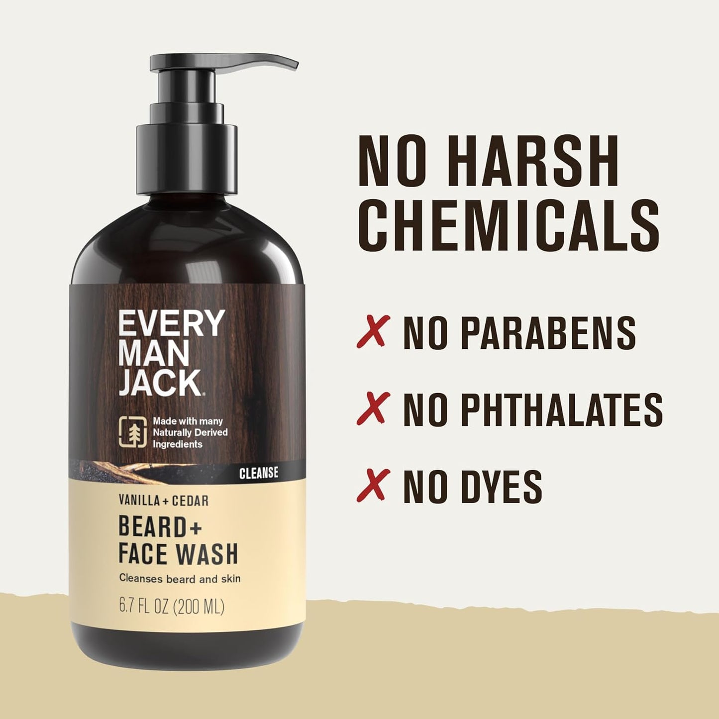 Every Man Jack Beard + Face Wash - Vanilla & Cedar Fragrance - Cleans & Softens Your Beard and Skin - Naturally Derived w/Aloe and Glycerin- 6.7 fl oz - 2 Pack-FemmiqueWomen