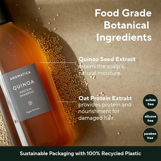 AROMATICA Quinoa Protein Shampoo 13.53 oz / 400ml – Provides Protein and Nourishment to Extremely Damaged Hair- Free from Sulfate, Silicone-FemmiqueWomen