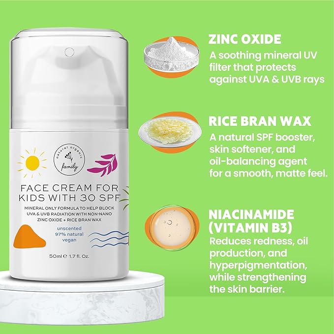 Kid Face Sunscreen Moisturizer with SPF – SPF 30 Mineral Face Sunscreen – Lightweight, Non-Greasy, Reef-Safe with Zinc Oxide & Niacinamide – Broad-Spectrum UV Protection – Daily Moisturizer for Kids-FemmiqueWomen