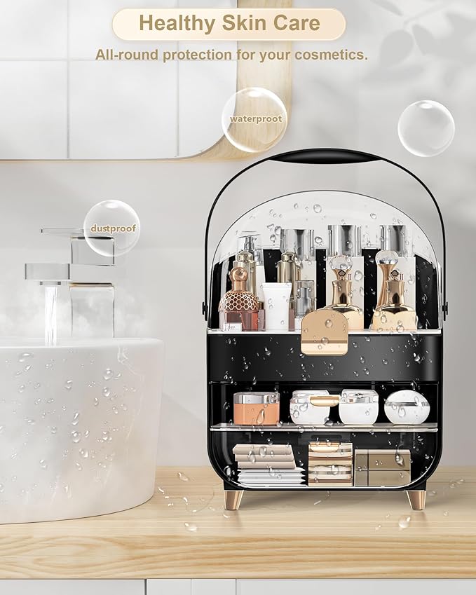 Makeup Organizer, Skincare Holder Bathroom Counter Organizer, Storage Box Cosmetic Display Cases, Teen Girl Gifts Trendy Stuff Make up Organizers for Vanity, Dresser, Countertop (black)-FemmiqueWomen