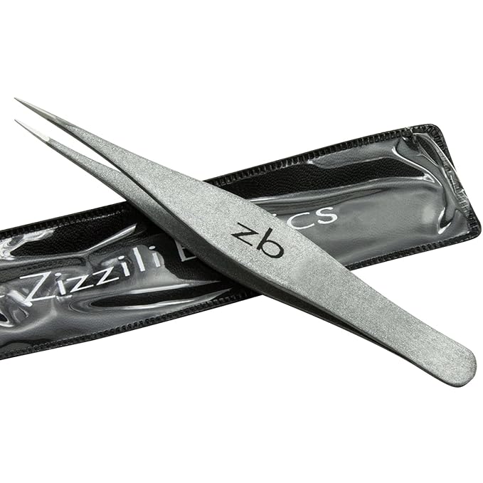 Ingrown Hair Tweezers by Zizzili Basics - Surgical Grade Stainless Steel Fine Pointed Tweezer - Precision Aligned Tips for Splinter, Eyebrow & Facial Hair Removal - with Bonus Tip Guard & Carry Pouch-FemmiqueWomen