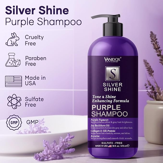 Brass Toning Purple Shampoo for Grey and Silver Hair, Infused with Purple Pigment, Sulfate Free Shampoo for Gray and Silver Hair (16 fl oz)-FemmiqueWomen