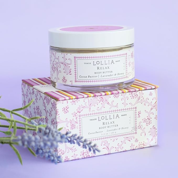 LOLLIA Relax Body Butter, 5.5 oz. - Lavender & Honey Fragrance - Shea Butter & Cocoa Butter, Body Lotion for Women, Hydrating & Smooth Body Moisturizer-FemmiqueWomen
