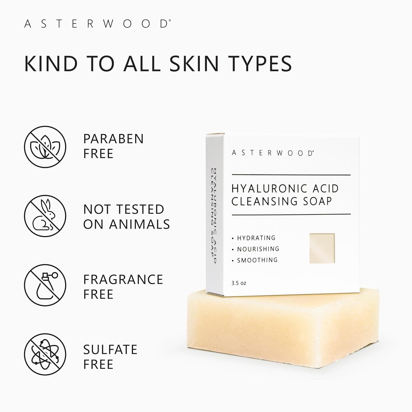 Asterwood Hyaluronic Acid Cleansing Face Soap - Collagen Boosting, Hydrating, Plumping, Soothing - Fragrance-Free - Suitable for Sensitive Skin - 3.5 Oz-FemmiqueWomen