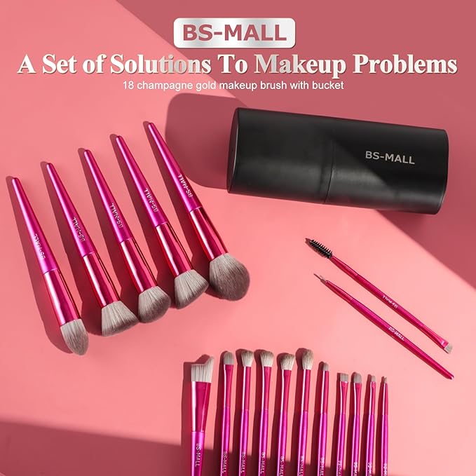 BS-MALL Makeup Brush Set 18 Pcs Premium Synthetic Foundation Powder Concealers Eye shadows Blush Makeup Brushes with black case-FemmiqueWomen