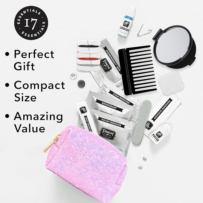 Pinch Provisions Orchid Glitter Minimergency Kit, includes 17 Travel-Sized Cosmetic Essentials, Convenient for Purses, Emergency Beauty Accessories, Gifts for Holiday’s & Birthday’s-FemmiqueWomen