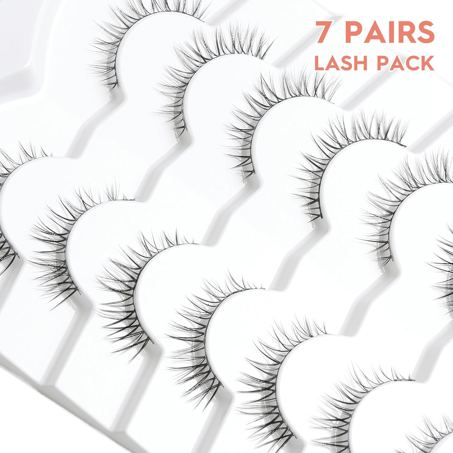 Natural Lashes Eyelashes 10mm Short Mink Lashes Wispy Eyelashes Thinner Band 3D Volume Cat Eye Lashes C Curl False Lashes 7 Pair by Siligli-FemmiqueWomen