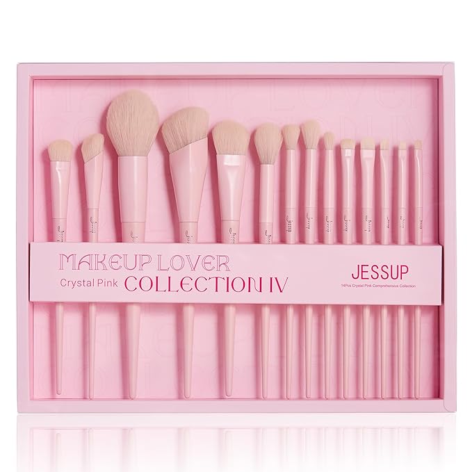 Jessup Pink Makeup Brushes Set 14Pcs Make up Brushes Premium Vegan Foundation Concealer Blush Eyeshadow Eyeliner Powder Highlighter Blending Face Brush Set with Gift Box, T495-G-FemmiqueWomen