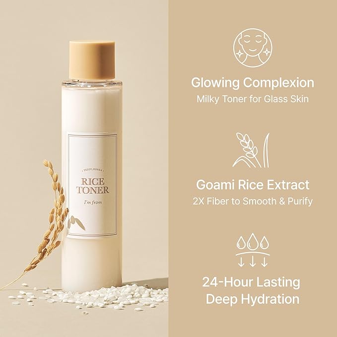I'm from Rice Toner for Sensitive Skin, Rice Extract from Korea, Glow Essence with Niacinamide, Hydrating, Vegan, Alcohol Free, Fragrance Free, Peta Approved, K Beauty Toner, 5.07 Fl Oz-FemmiqueWomen