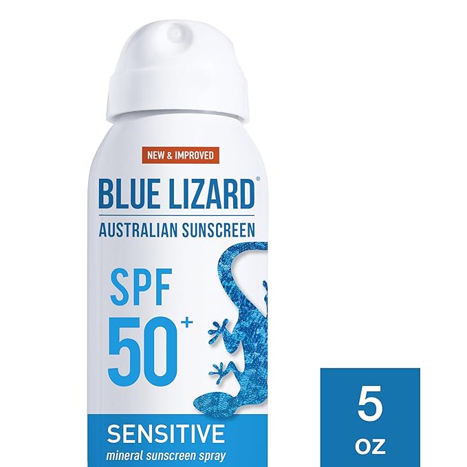Blue Lizard Sensitive Mineral Sunscreen Spray SPF 50+, Dermatologist-Recommended Brand, Broad-Spectrum UVA/UVB Protection, Water-Resistant, Zinc Oxide Formula, 5 fl oz (Pack of 2)-FemmiqueWomen