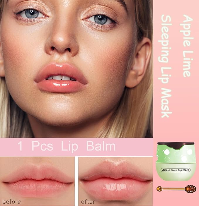 1 PCS Bee Lip Balm Honey Pot, Exfoliating Apple Bee Lip Balm Sleeping Lip Mask Overnight with Sticks, Honey Pot Lip Balm Prevention Dry Hydrating and Crack Lip Scrubs-FemmiqueWomen