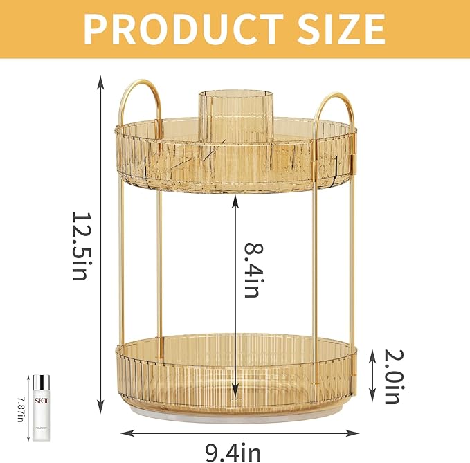 360 Rotating Makeup Organizer - Large-Capacity Skincare & Makeup Storage with 2-Tier Perfume Organizers, Cosmetic Dresser & Makeup Brush Holder - Fits Bedroom, Bathroom, Vanity Shelf & Countertop-FemmiqueWomen