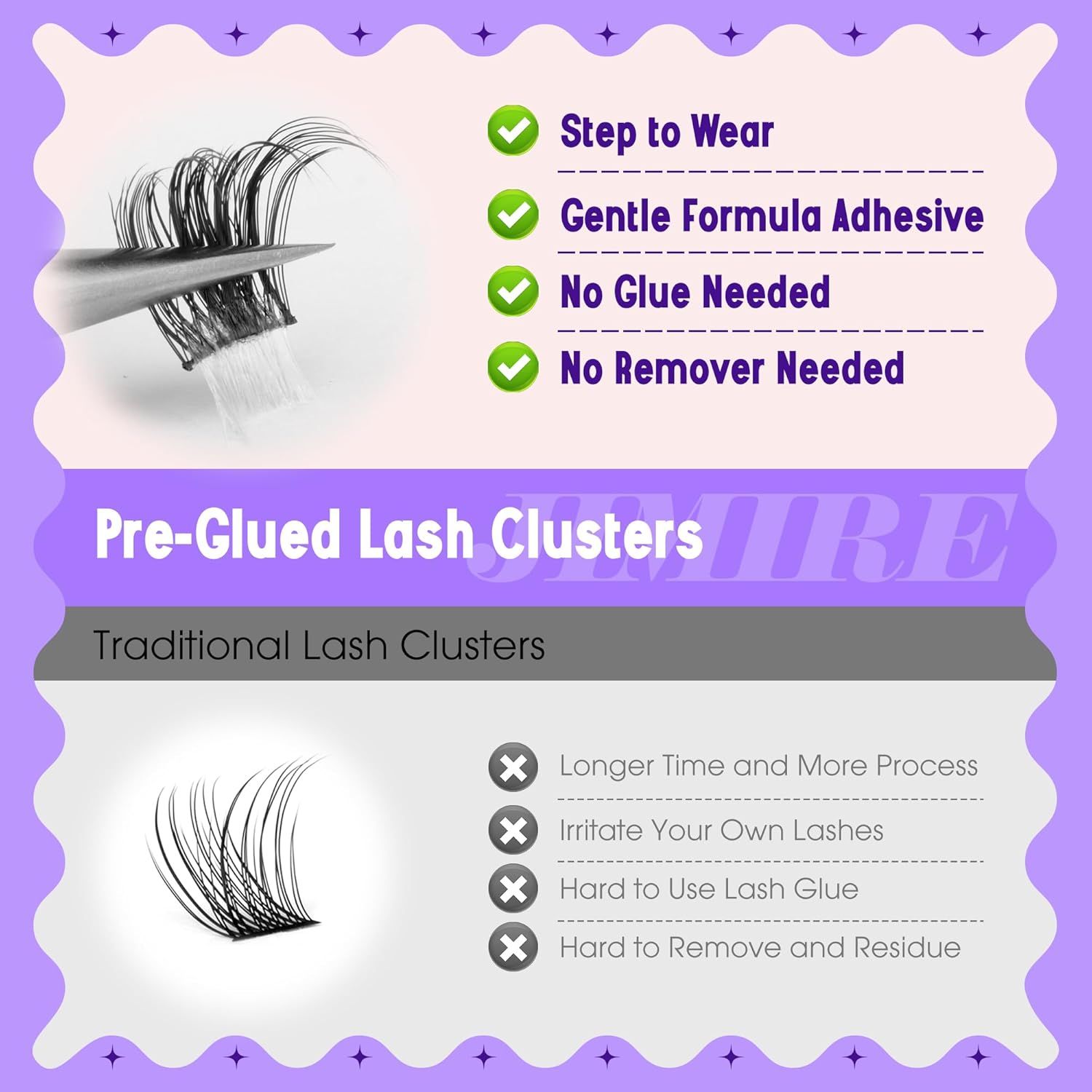 JIMIRE Self Adhesive Eyelashes Manga Lash Clusters Natural Look 10-14MM Wispy Pre Glued Lashes Clusters No Glue Needed D-Curly Natural Cluster Lashes Reusable Invisible Band Press on Lashes-FemmiqueWomen