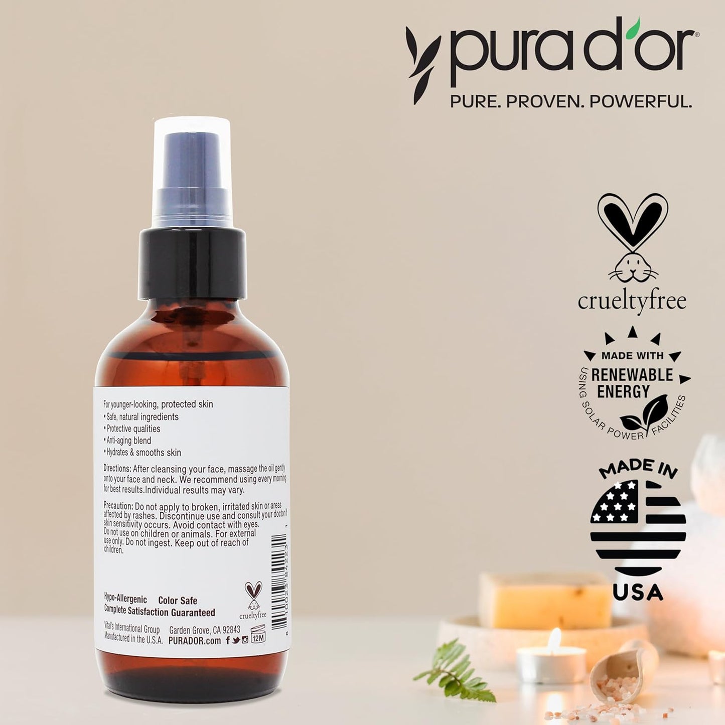 PURA D'OR 3.3 Oz ORGANIC AM Moisturizing Face Oil - Morning Glow Hydrating Skincare -Lightweight Moisturizer for Glowing Skin - All Natural, Vegan, Paraben-Free - Women & Men-FemmiqueWomen