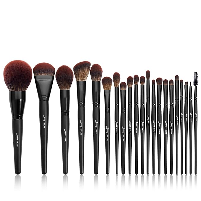 Jessup Makeup Brushes Set Premium Synthetic Powder Foundation Highlight Concealer Eyeshadow Blending Eyebrow Liner Spoolie Brush Set Black 21pcs T271-FemmiqueWomen