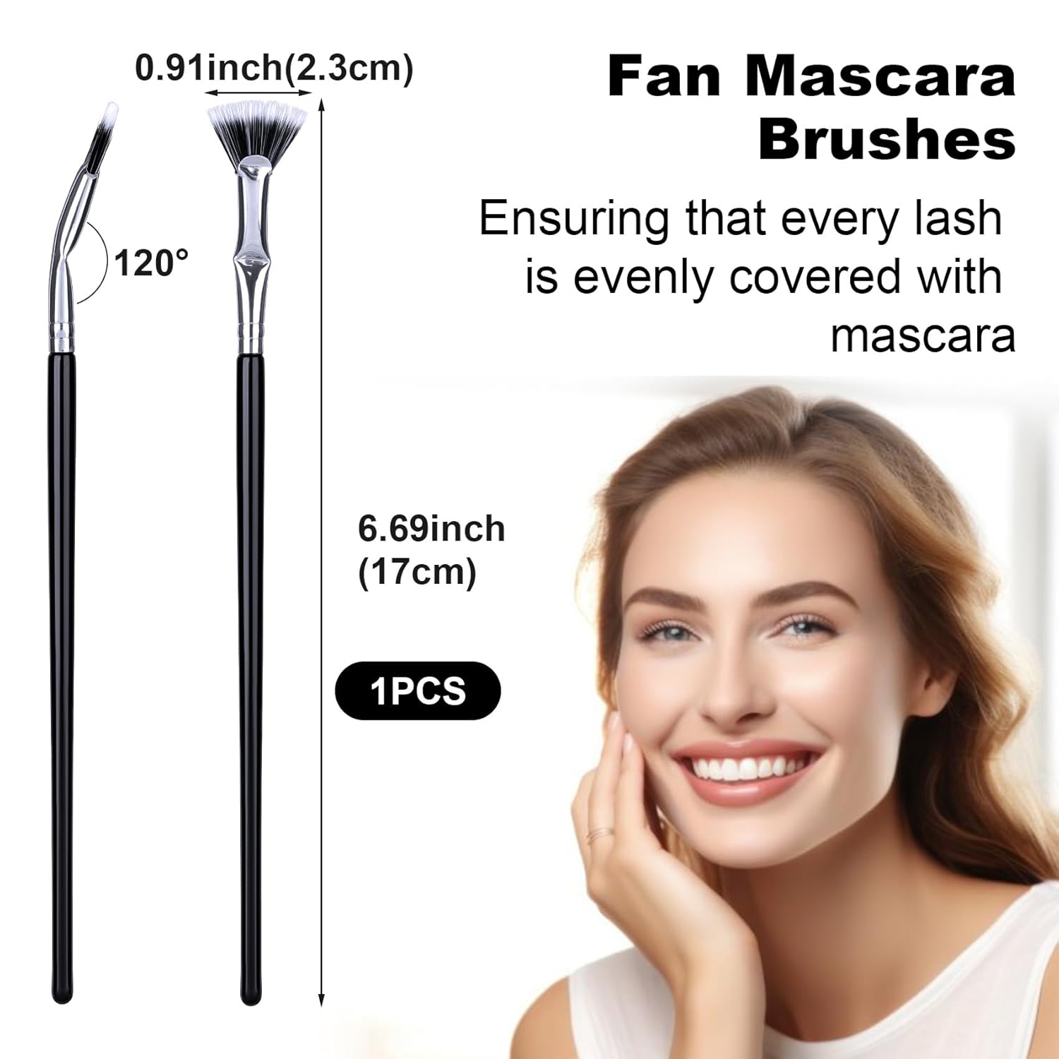 1 Pcs Folding Angle Scalloped Lash Brush, Eyelash Comb Separator, Multifunctional Mascara Fan Brush, Soft Bristles Makeup Tool for Upper Lower Eye Lash (Black)-FemmiqueWomen