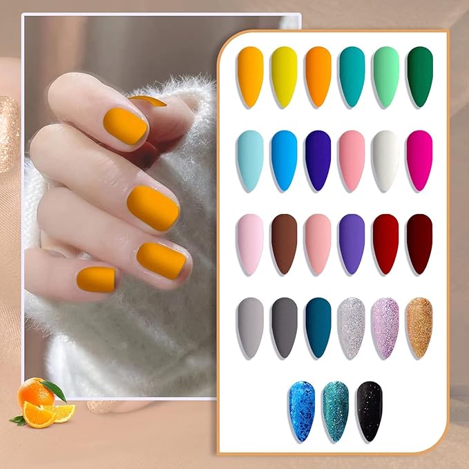 JEWHITENY 30PCS Nail Polish Kit 27 Colors Green Blue Pink Orange Gitter Sock Off Gel Polish with Matte& Glossy Top Base Coat for DIY Nail Art Manucure at Home Salon-FemmiqueWomen