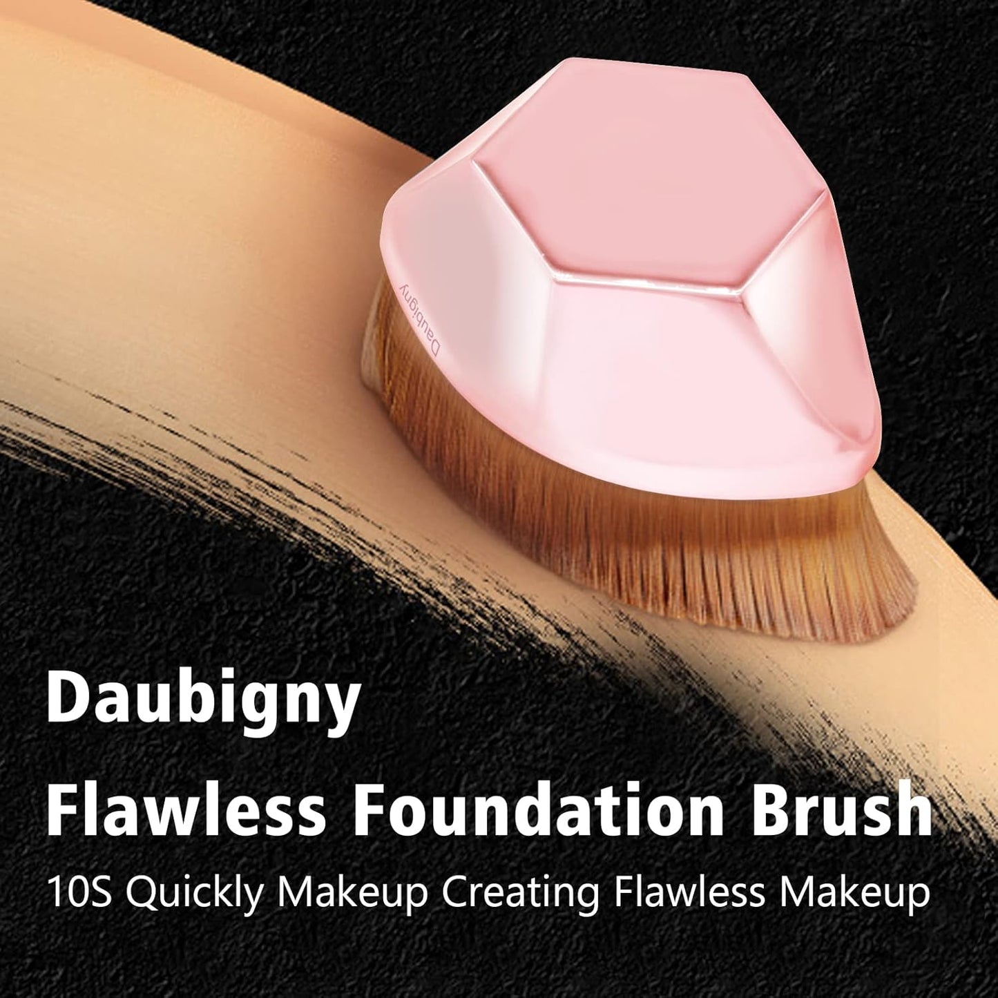 Daubigny Foundation Makeup Brush Flat Top Kabuki Hexagon Face Blush Liquid Powder Foundation Brush for Blending Liquid, Cream or Flawless Powder Cosmetics with Bonus Protective Case (Light Pink)-FemmiqueWomen