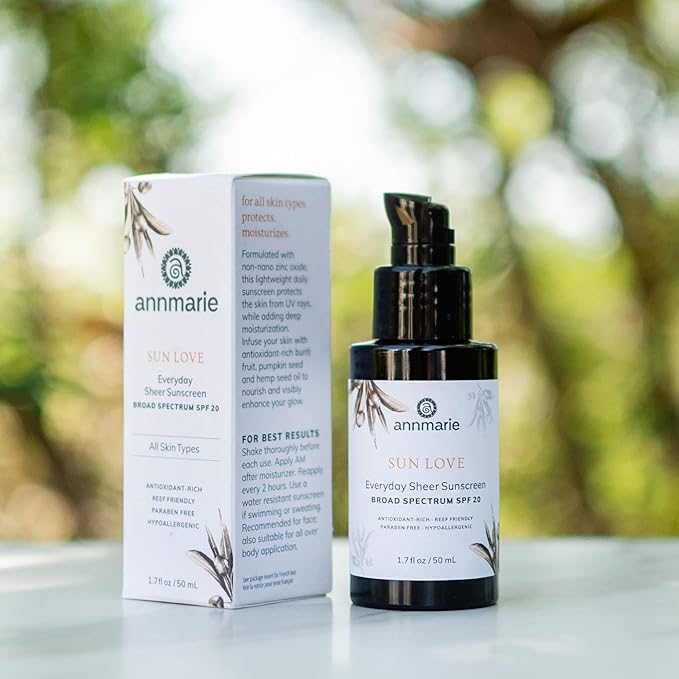 Annmarie Skin Care Sun Love SPF 20 Sunscreen - Reef Safe. - Non-Nano Zinc Oxide Sunscreen with Moisturizing Organic Pumpkin, Sunflower, Hemp Seed Oils, Lightweight & Sheer Sunscreen (50mL, 1.7 fl oz)-FemmiqueWomen