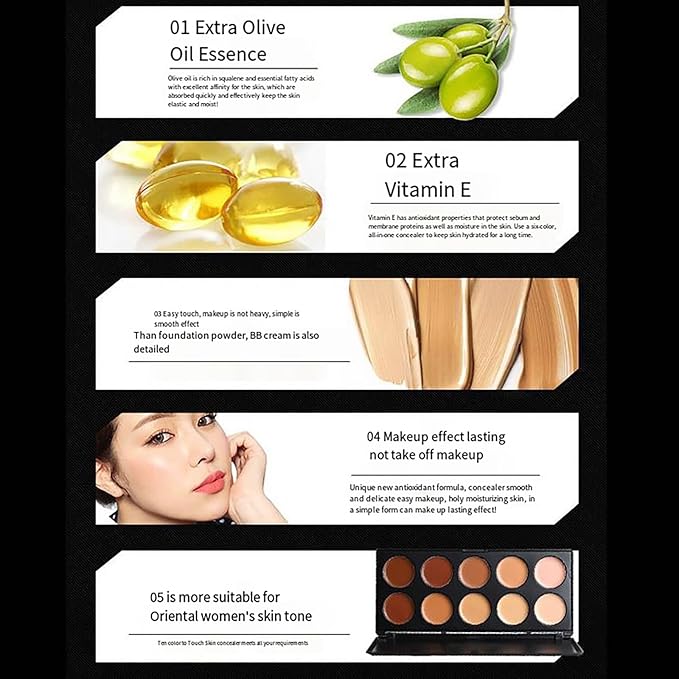 10 Shade Creamy Concealer Kit with Makeup Brush Set, 3 In 1 Professional Cream Concealer, Contour, Foundation, Color Corrector for Diminishes Appearance Dark Circles & Softens Fine Lines-FemmiqueWomen