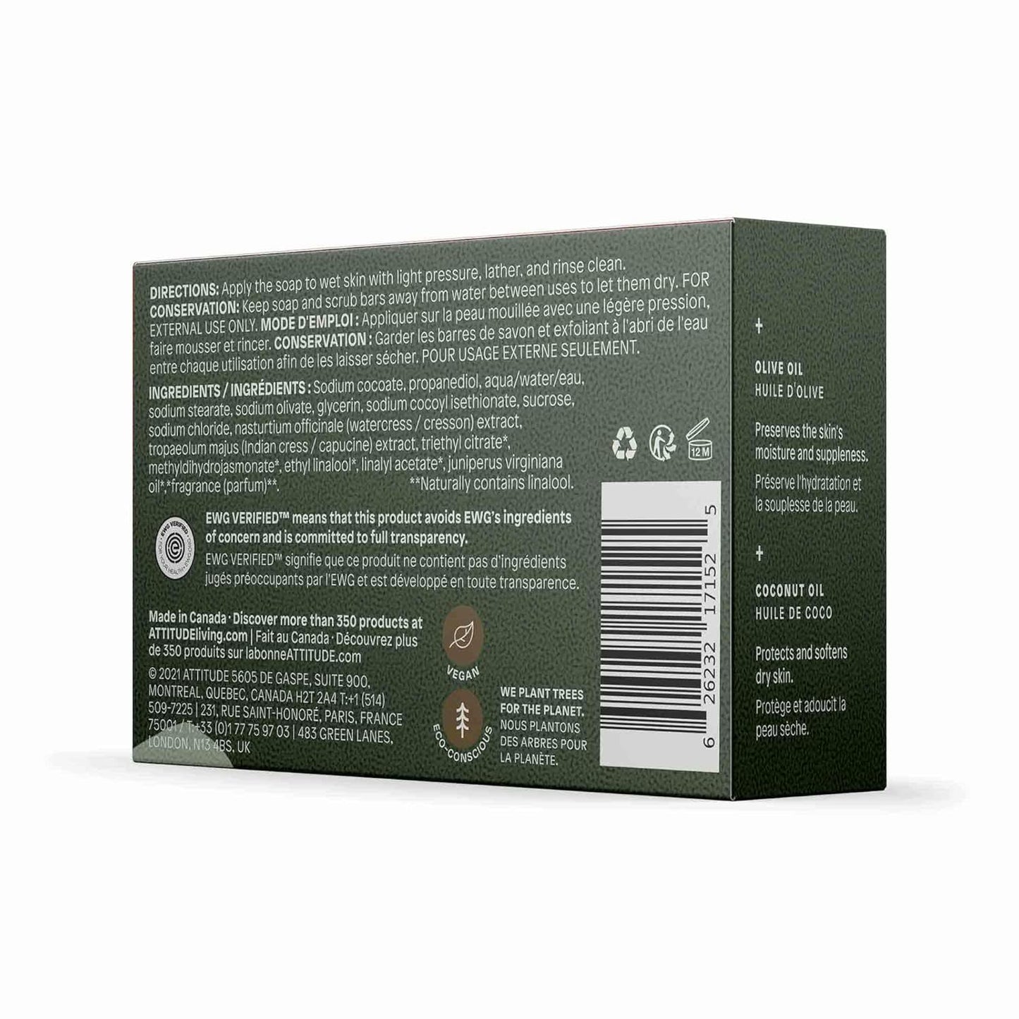 ATTITUDE Body Soap Bar, Natural Origin, Protects and Softens Dry Skin, Coconut & Olive Oils, For men and Women, EWG Verified & Vegan, Herbal Musk, 4 Oz-FemmiqueWomen