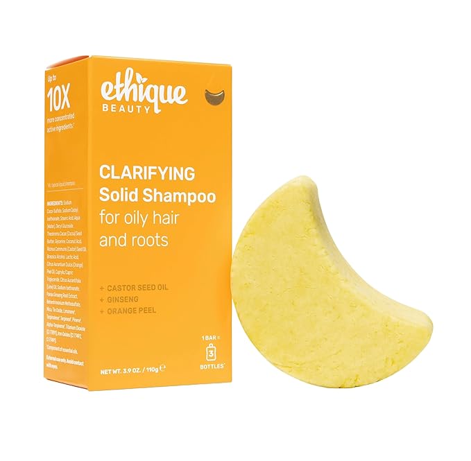 Ethique Clarifying Shampoo Bar for oily hair with Castor Oil - Plastic-Free, Vegan, Cruelty-Free, 3.88 oz - Formerly St. Clements-FemmiqueWomen