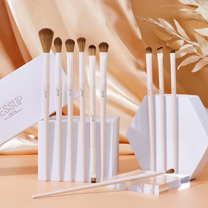 Jessup Precision Makeup Brushes 10Pcs Eye Makeup Brush Set Premium Synthetic Eyeshadow Concealer Eyeliner Eyebrow Blending Highlight Brush, Light Grey T330-FemmiqueWomen