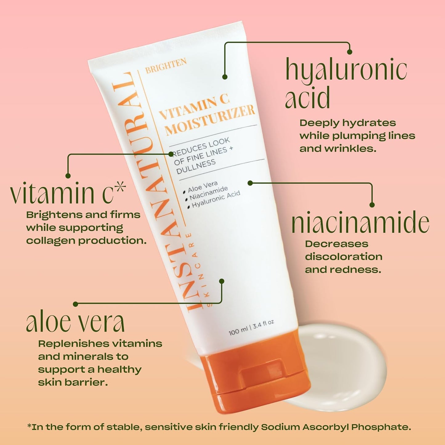 InstaNatural Vitamin C Moisturizer Face Cream, Brightens and Reduces the Look of Fine Lines and Wrinkles, Moisturizing Lotion for Dry Skin, with Hyaluronic Acid, 3.4 FL Oz-FemmiqueWomen