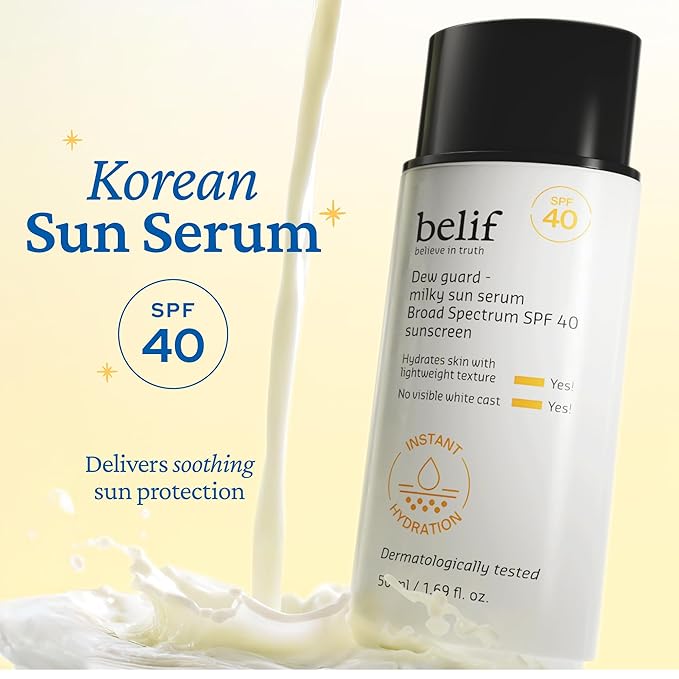 belif Milky Niacinamide Sunscreen SPF 40 – Lightweight & Invisible Sun Serum for Face with 7 Types of Hyaluronic Acid | No White Cast, Non-Comedogenic, Hydrating, Makeup-Gripping Primer (1.69 fl.oz)-FemmiqueWomen