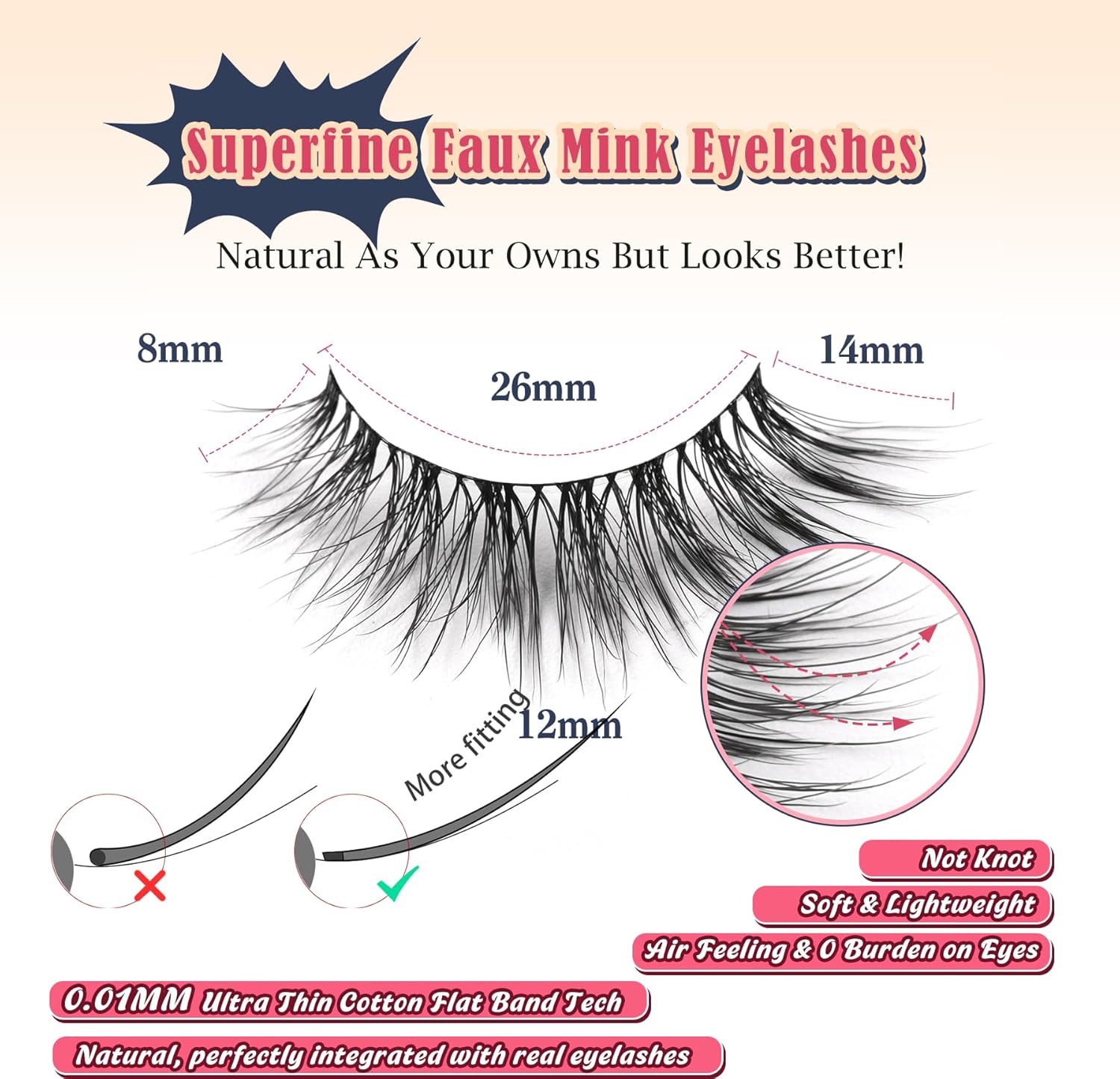 Natural Cat Eye Lashes Wispy Eyelashes 14mm Lightweight False Eyelashes 3D Volume Natural Strip Lashes 0.1mm Thin Cotton Band Lashes Pack C Curl Soft Lashes 7 Pairs Siligli-FemmiqueWomen