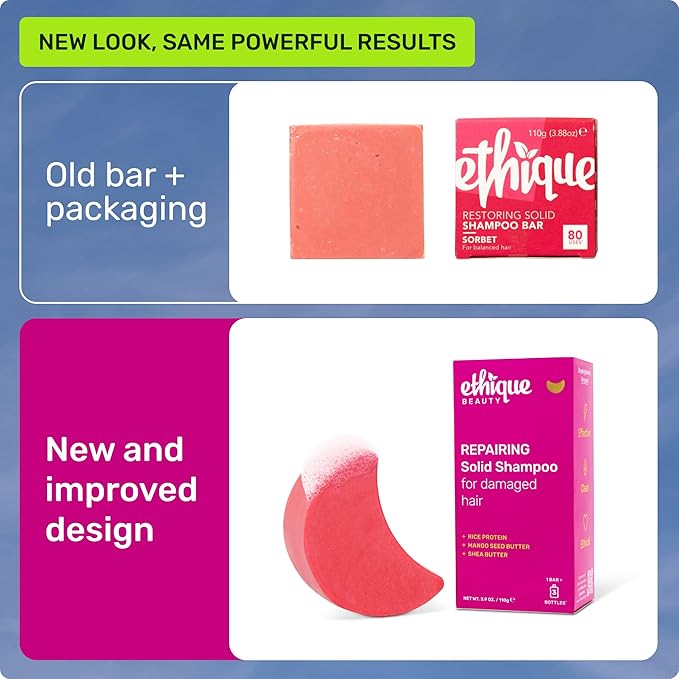 Ethique Repairing Shampoo Bar for dry, damaged hair with Rice Protein - Plastic-Free, Vegan, Cruelty-Free, 3.88 oz - Formerly Sorbet-FemmiqueWomen