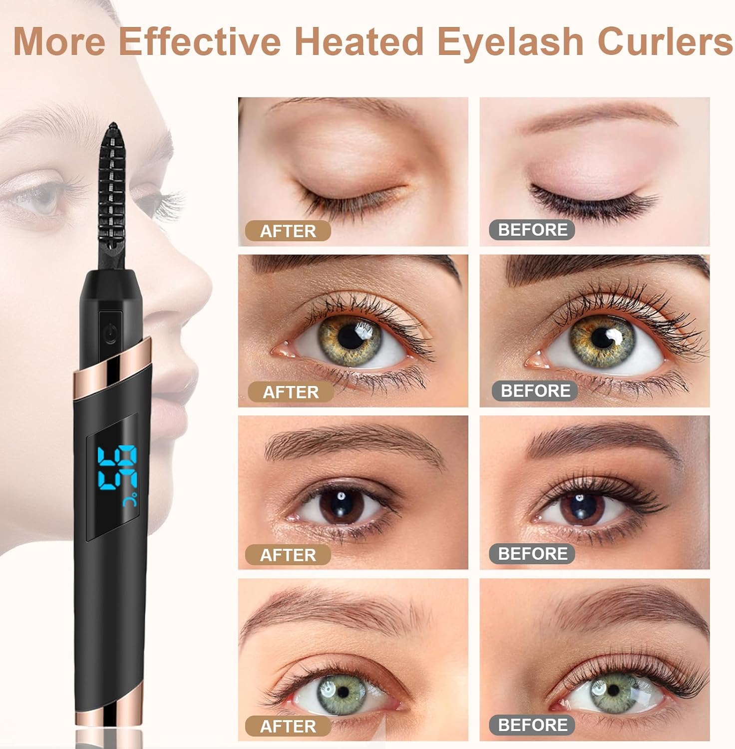 Heated Eyelash Curler, Electric Eyelash Curler, Rechargeable Lash Curler for Makeup Natural Curling Eye Lashes and 24 Hours Long Lasting - Black 2025 Updated New Model-FemmiqueWomen