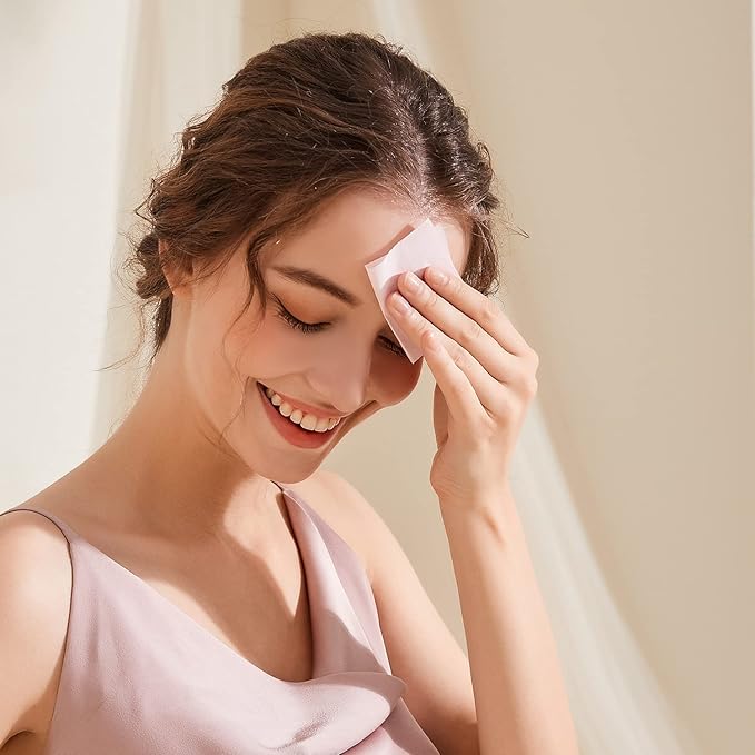 Makeup Mirror with Facial Oil Blotting Paper Sheets – 100 Counts, Silver Compact Folding Cosmetic Travel Mirror Pack (Rose)-FemmiqueWomen