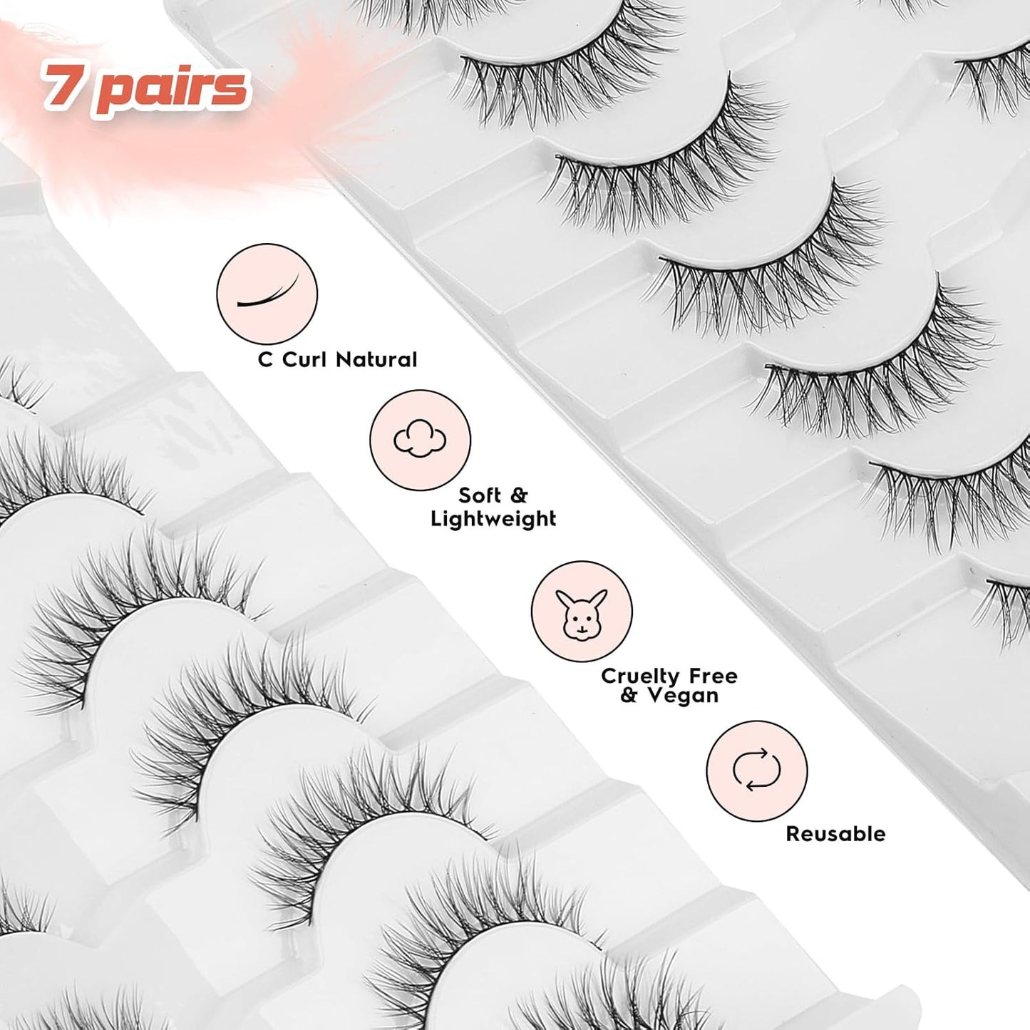Natural Looking Eyelashes Wispy Lashes Short Strip Lashes False Eyelashes 10mm Eye Lashes Pack 3D Volume Eyelashes Siligli Lashes 7 Pair-FemmiqueWomen