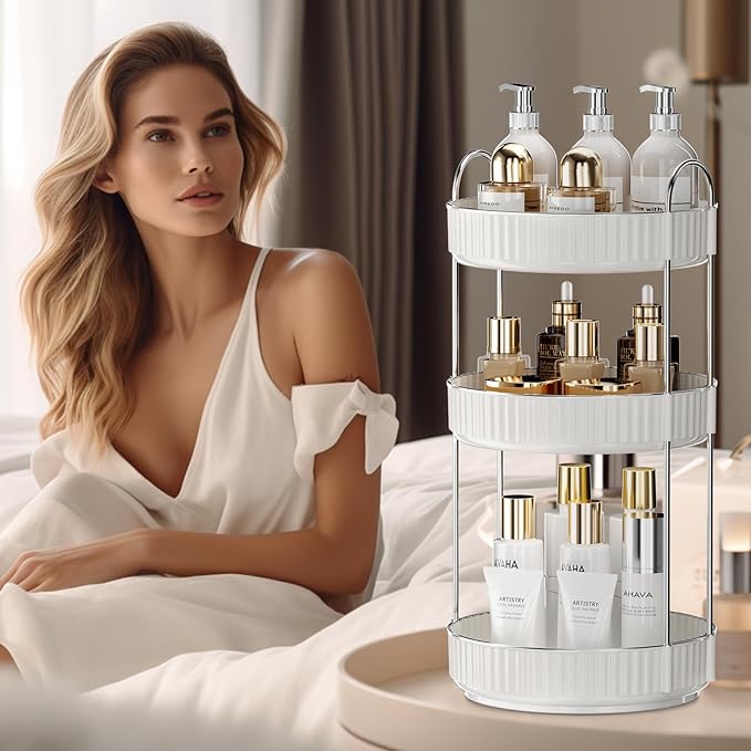 Rotating Makeup Organizer for Vanity,3 Tier High-Capacity Skincare Clear Make Up Storage Perfume Organizers Cosmetic Dresser Organizer Countertop 360 Spinning-FemmiqueWomen